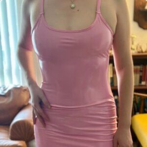 Baby-Pink Latex Textured Mini Dress